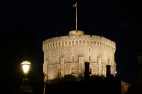 Windsor Castle Round Tower at night, floodlit